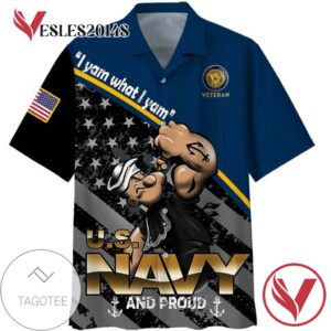 US Navy Veteran And Proud Hawaiian Graphic Print Short Sleeve Hawaiian Casual Shirt Vesles2014S 1
