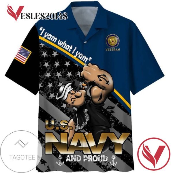 US Navy Veteran And Proud Hawaiian Graphic Print Short Sleeve Hawaiian Casual Shirt Vesles2014S 1