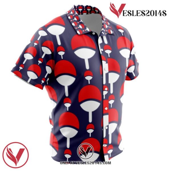 Uchiha Clan Crest Naruto Shippuden Hawaiian Button Up Shirt, Perfect Gifts For Anime Lovers - Vesles2014S 1