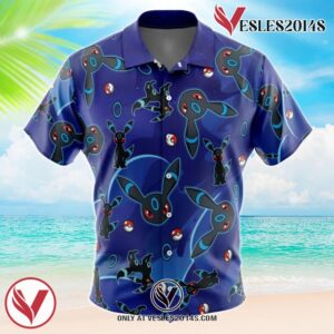 Umbreon Shiny Pattern Pokemon Hawaiian Button Up Shirt, Perfect Gifts For Anime Lovers - Vesles2014S 1