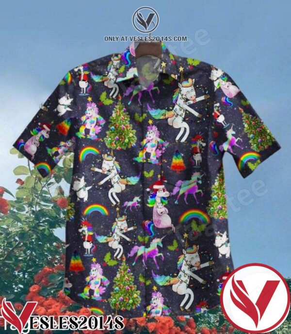 Unicorn Rainbow Christmas Tree Hawaiian Shirt, Unique Gifts For Friends - Vesles2014S 1