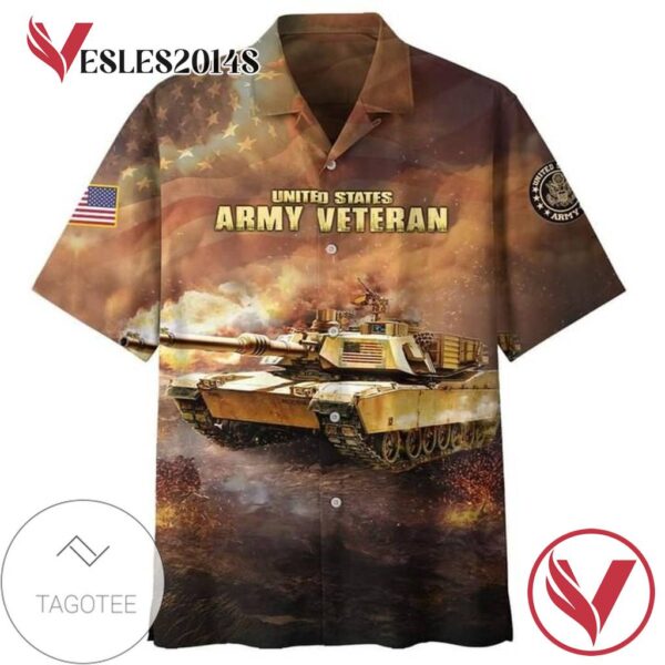 United States Army Veteran Hawaiian Graphic Print Short Sleeve Hawaiian Casual Shirt Vesles2014S 1