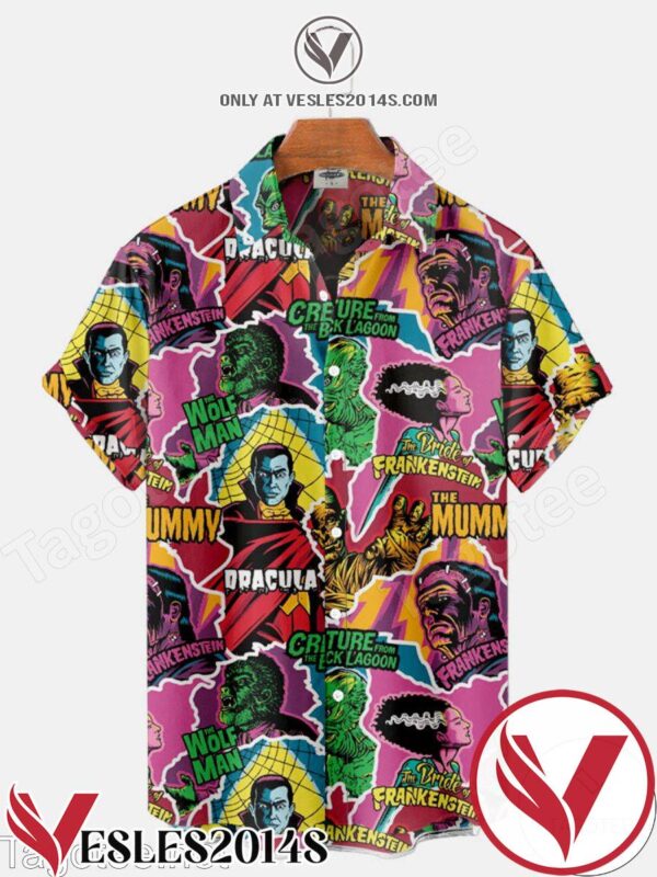 Universal Monsters Poster Mash Unisex Halloween Hawaiian Shirt, Unique Gifts For Friends - Vesles2014S 1