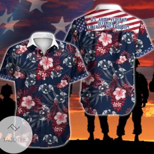 Us Army Veteran Defender Of Liberty And Freedom Hawaiian Graphic Print Short Sleeve Hawaiian Casual Shirt Vesles2014S 1