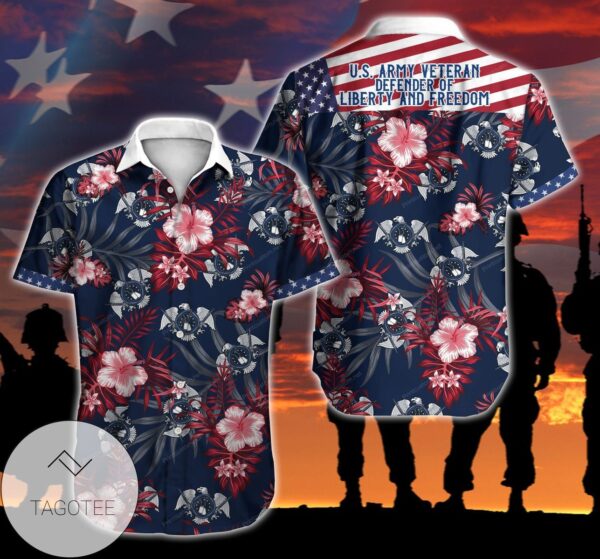 Us Army Veteran Defender Of Liberty And Freedom Hawaiian Graphic Print Short Sleeve Hawaiian Casual Shirt Vesles2014S 1