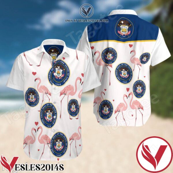 Utah State Flamingo White Hawaiian Shirt And Short, Unique Gifts For Friends - Vesles2014S 1