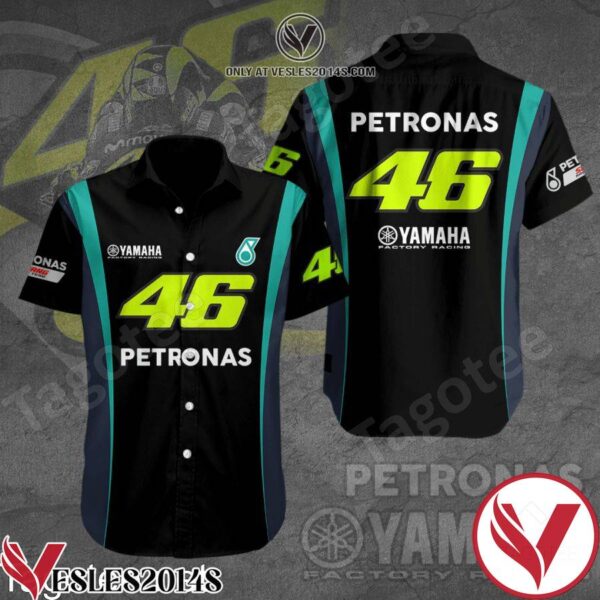 Valentino Rossi VR46 Yamaha Factory MotoGP Racing Black Hawaiian Shirt And Short, Unique Gifts For Friends - Vesles2014S 1