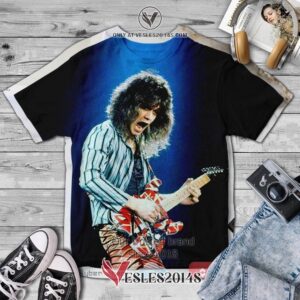 Van Halen Eddie playing guitar blue Album 3D T-Shirt, Unique Gifts For Music Lovers - Vesles2014S