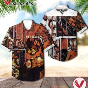 Van Halen Fair Warning Album Brown Hawaiian Shirt, Best Gift For Music Lovers Vesles2014S