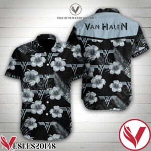 Van Halen Grey Hibiscus Black Hawaiian Shirt, Unique Gifts For Friends - Vesles2014S 1