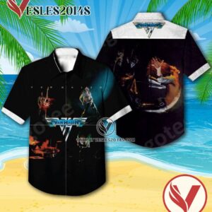 Van Halen The Debut Studio Album Cover Black Hawaiian Shirt, Unique Gifts For Music Lovers - Vesles2014S
