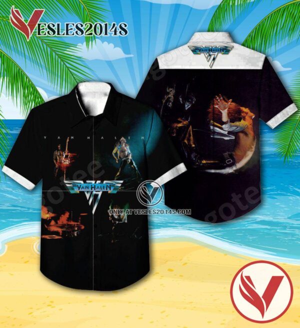 Van Halen The Debut Studio Album Cover Black Hawaiian Shirt, Unique Gifts For Music Lovers - Vesles2014S