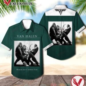 Van Halen Women And Children First Album Green Hawaiian Shirt, Best Gift For Music Lovers Vesles2014S
