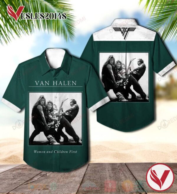 Van Halen Women And Children First Album Green Hawaiian Shirt, Best Gift For Music Lovers Vesles2014S