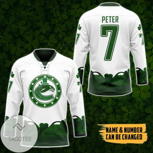 Vancouver Canucks 2022 St Patrick Day Custom Name Custom Number Hockey Jersey, Trending Gifts For Fans - Vesles2014s 4