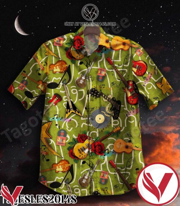 Variety Of Guitars Green Hawaiian Shirt, Unique Gifts For Friends - Vesles2014S 1