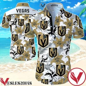 Vegas Golden Knights Logo Hibiscus And Lily Flower Hawaiian Shirt, Unique Gifts For Friends - Vesles2014S 1