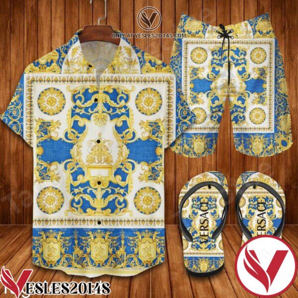 Versace Combo Hawaiian Shirt, Beach Shorts And Flip Flop, Unique Gifts For Friends - Vesles2014S 1