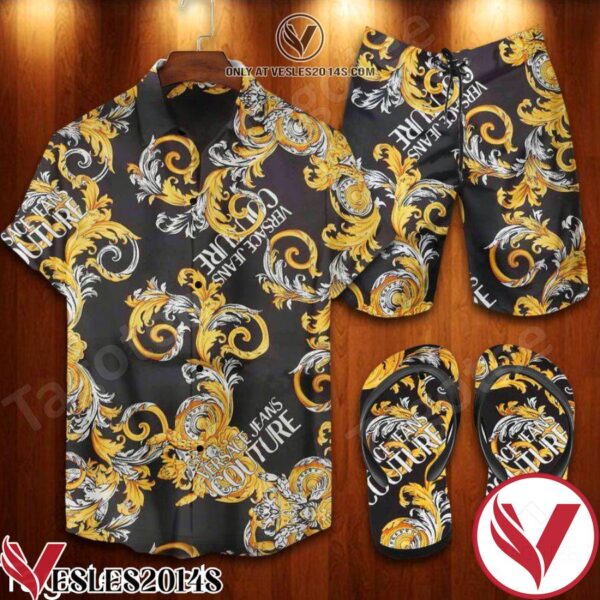 Versace Couture Combo Hawaiian Shirt, Beach Shorts And Flip Flop, Unique Gifts For Friends - Vesles2014S 1