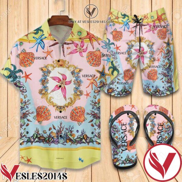 Versace Ocean Combo Hawaiian Shirt, Beach Shorts And Flip Flop, Unique Gifts For Friends - Vesles2014S 1
