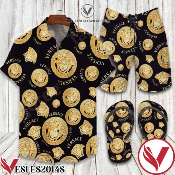 Versace Symbol Combo Hawaiian Shirt, Beach Shorts And Flip Flop, Unique Gifts For Friends - Vesles2014S 1