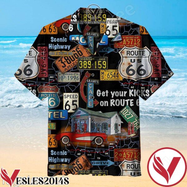 Very Cool Route 66 Signage On Black Background Hawaiian Shirt, Unique Gifts For Friends - Vesles2014S 1