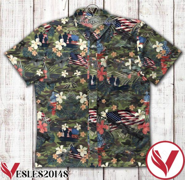 Veteran American Flag Floral Green Camo Hawaiian Shirt, Unique Gifts For Friends - Vesles2014S 1
