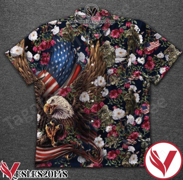 Veteran Soldier Eagle American Flag Rose Garden Hawaiian Shirt, Unique Gifts For Friends - Vesles2014S 1
