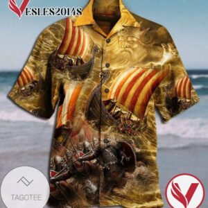Viking Print Short Sleeve Hawaiian Casual Shirt Vesles2014S 1