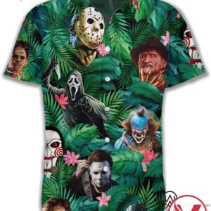 Vintage Hawaiian Horror Halloween Tropical Flower Funny Hawaiian Beach Gift Casual Shirt Vesles2014S 1