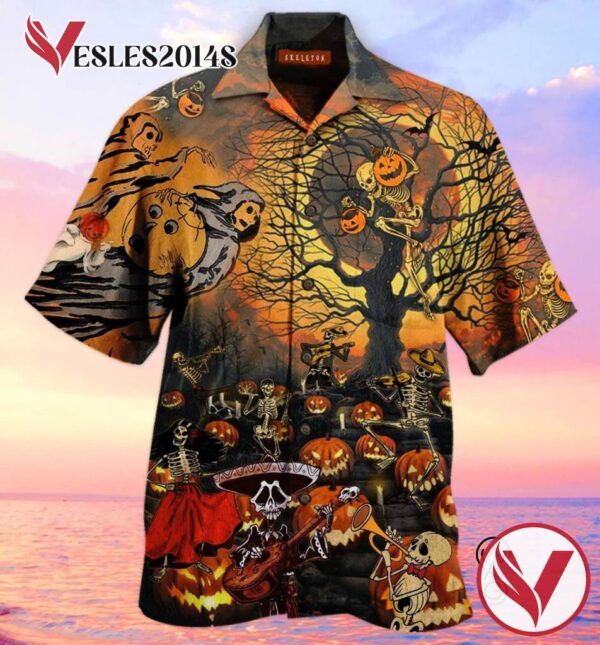 Vintage Hawaiian Skeleton Party Halloween Shirt Funny Hawaiian Beach Gift Casual Shirt Vesles2014S 1