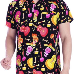 Vintage Hawaiian Skull Guitar Halloween Shirt Funny Hawaiian Beach Gift Casual Shirt Vesles2014S 1