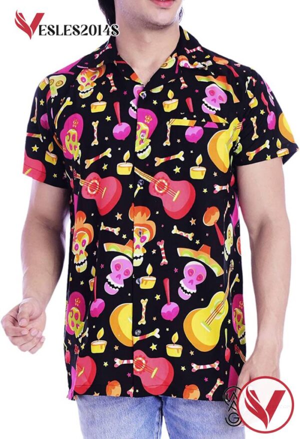 Vintage Hawaiian Skull Guitar Halloween Shirt Funny Hawaiian Beach Gift Casual Shirt Vesles2014S 1