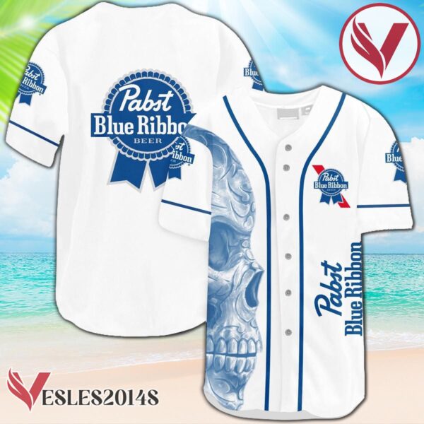 Vintage White Skull Pabst Blue Ribbon Baseball Jersey, Perfect Gifts For Fans - Vesles2014S