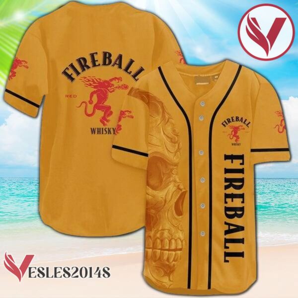 Vintage Yellow Skull Fireball Whiskey Baseball Jersey, Perfect Gifts For Fans - Vesles2014S