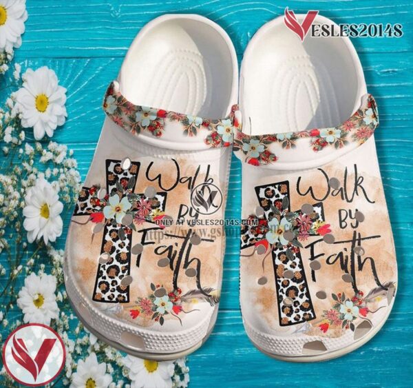 Walk By Faith God Cross Leopard Croc Shoes For Women- Cross Flower Shoes Croc Clogs Birthday Gift, Unique Gift From  Vesles2014S