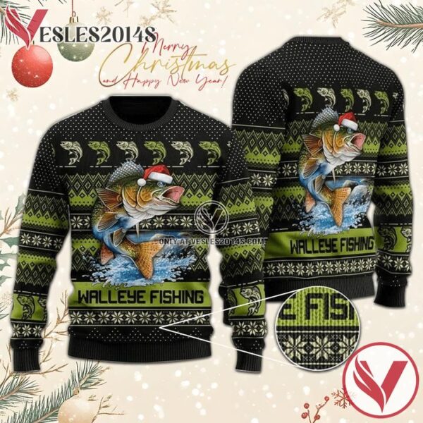 Walleye Fishing Christmas Sweater, Unique Winter Outfits For Fans - Vesles2014S  1