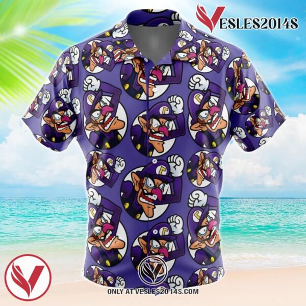 Waluigi Mario Bros Hawaiian Button Up Shirt, Perfect Gifts For Anime Lovers - Vesles2014S