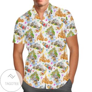 Watercolor Disney Parks Trains And Drops For men And Women Graphic Print Short Sleeve Hawaiian Casual Shirt Vesles2014S 1