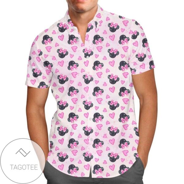 Watercolor Minnie Mouse In Pink Disney For men And Women Graphic Print Short Sleeve Hawaiian Casual Shirt Vesles2014S