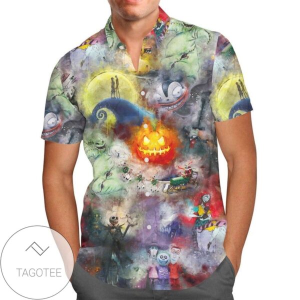 Watercolor Nightmare Before Christmas Disney For men And Women Graphic Print Short Sleeve Hawaiian Casual Shirt Vesles2014S 1
