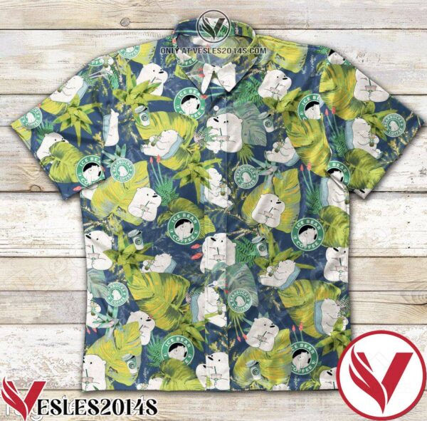 We Bare Bear Starbucks Tropical Leaf Hawaiian Shirt, Unique Gifts For Friends - Vesles2014S 1