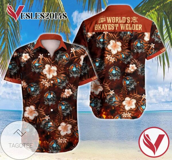 Welder World's Okayest Welder Hawaiian Graphic Print Short Sleeve Hawaiian Casual Shirt Vesles2014S