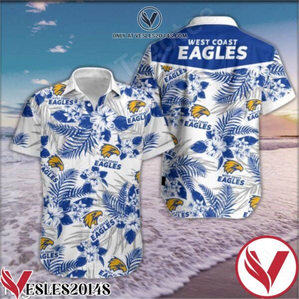 West Coast Eagles Blue Tropical Floral White Hawaiian Shirt, Unique Gifts For Friends - Vesles2014S 1