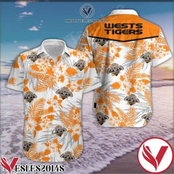 Wests Tigers Orange Tropical Floral White Hawaiian Shirt, Unique Gifts For Friends - Vesles2014S 1
