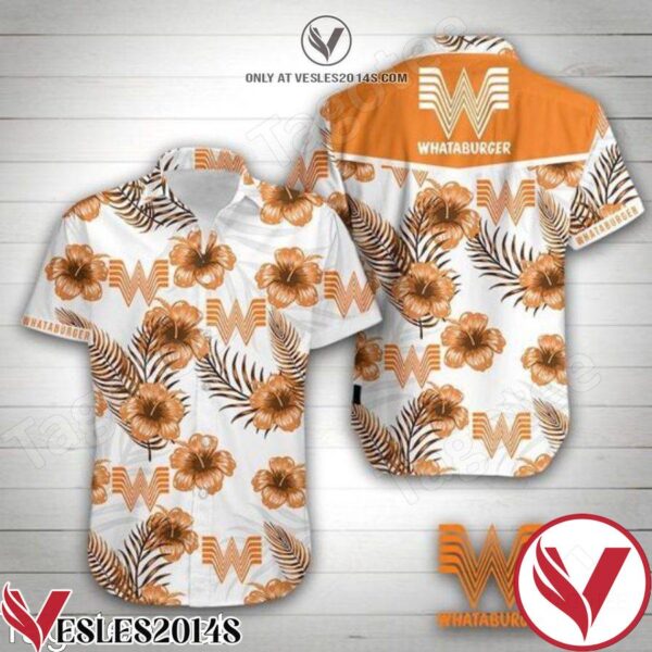 Whataburger Logo And Orange Hibiscus White Hawaiian Shirt, Unique Gifts For Friends - Vesles2014S 1