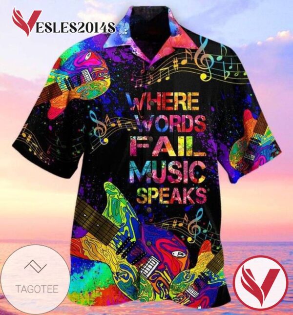 Where Words Fail Music Speaks Print Short Sleeve Hawaiian Casual Shirt Vesles2014S 1