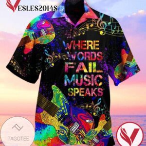 Where Words Fail Music Speaks Print Short Sleeve Hawaiian Casual Shirt Vesles2014S