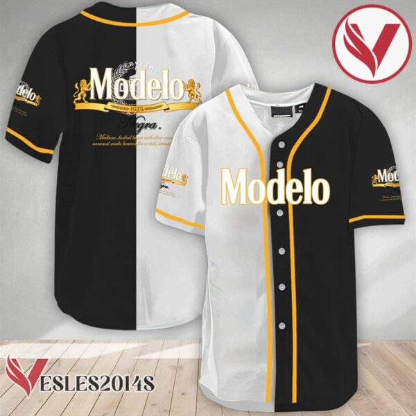 White And Black Split Modelo Beer Baseball Jersey, Perfect Gifts For Fans - Vesles2014S