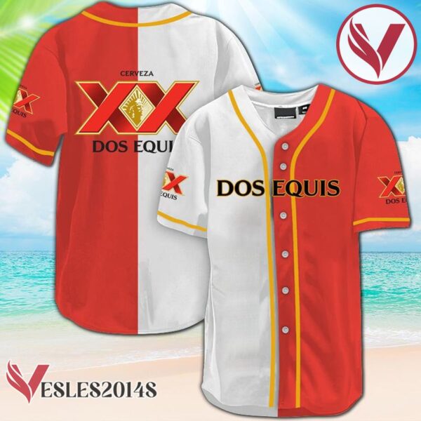 White And Red Split Dos Equis Baseball Jersey, Perfect Gifts For Fans - Vesles2014S